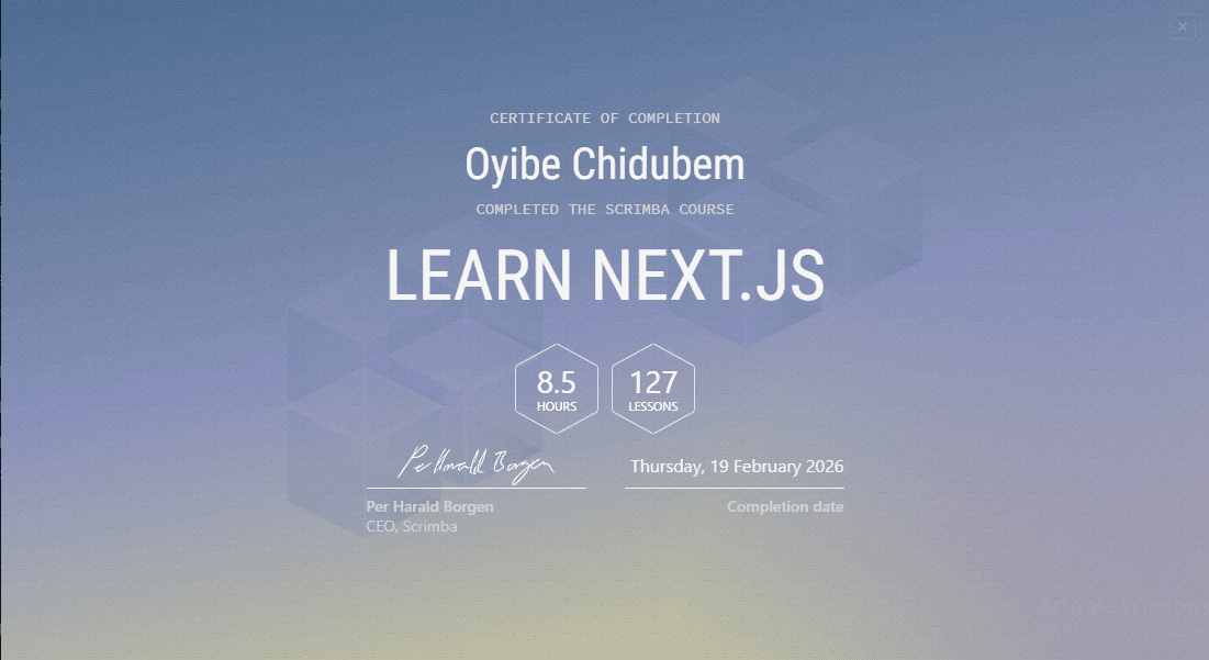 Next.js certificate from Scrimba