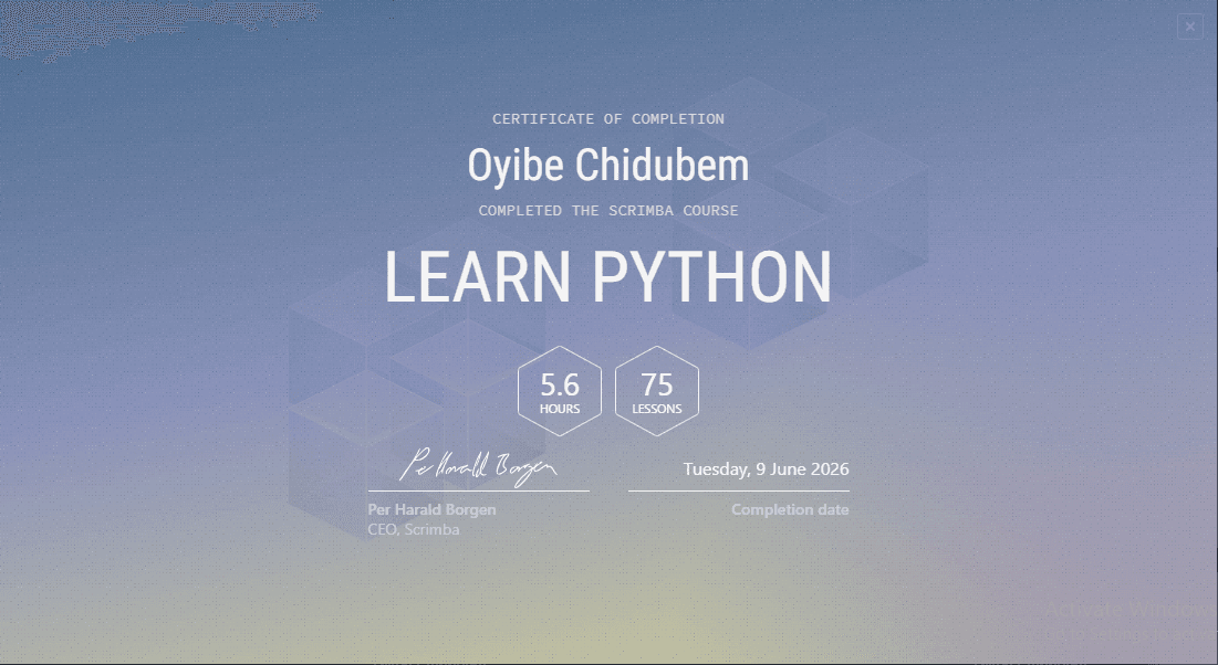 Python certificate from Scrimba